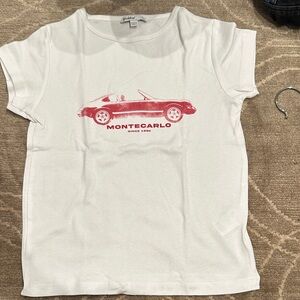 Montecarlo Women's White Tee with Red Car Graphic